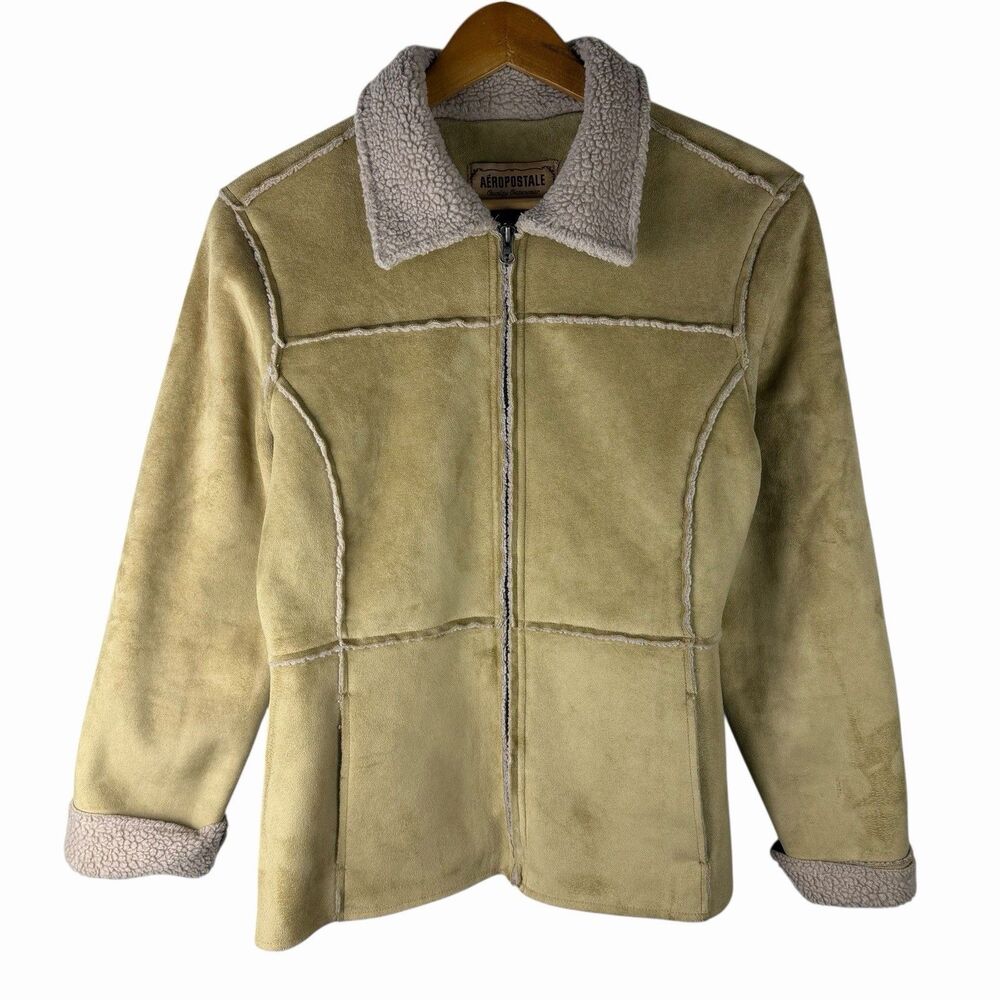 Vintage Womens Y2K Aeropostale Faux Sherpa Suede Shearling Penny Lane Jacket M